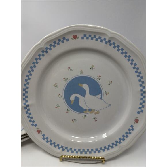 Stoneware Moonlight Country Goose Dinner Plates 10.75" Vintage 80's, Set of 4 - Picture 2 of 5